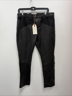 NWT Current/Elliott Black Leather Paneled Utility Slouchy Skinny Pants - 29